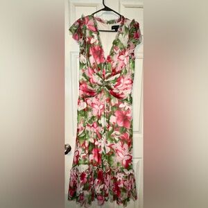 Tadashi Shoji Pink and Green Floral Dress